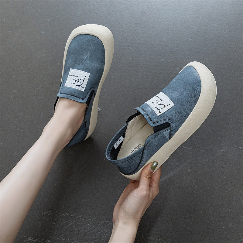 Women's Retro White Soft Bottom Surface Square Toe Sneakers