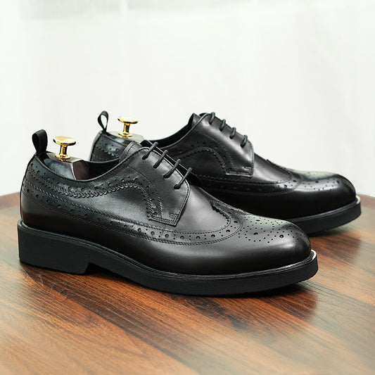 Men's Business Autumn First Layer Cowhide Round Leather Shoes