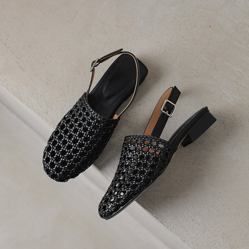 Women's Woven Hollowed Thick Low Closed Toe Sandals