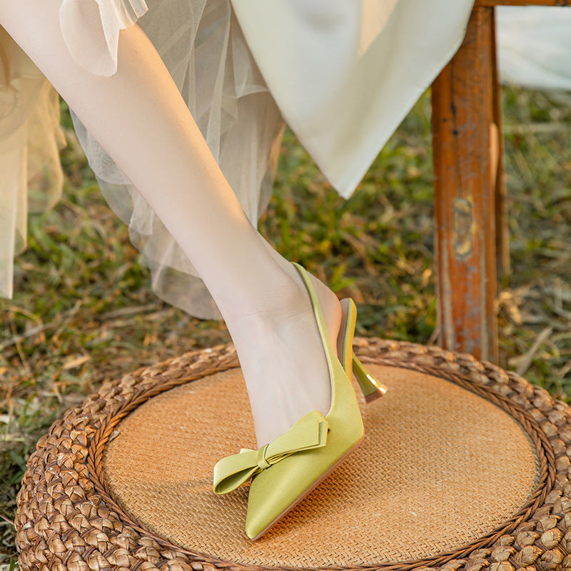 Women's French Style Temperament Bow Pointed Toe Heels