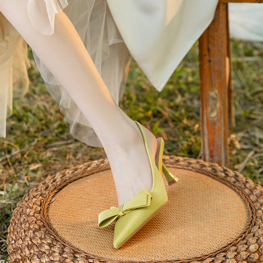 Women's French Style Temperament Bow Pointed Toe Heels