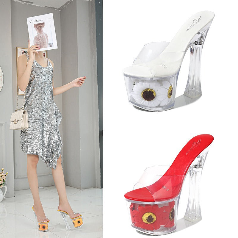 Transparent Crystal Stiletto Waterproof Platform Fish Heels