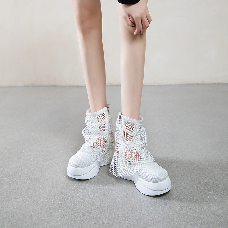 Women's Thick-soled White Skinny Western Style Small Boots