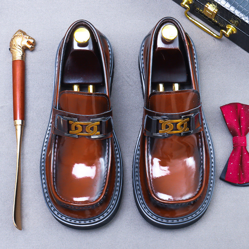 Men's Big Toe Thick Bottom Increased Cowhide Leather Shoes