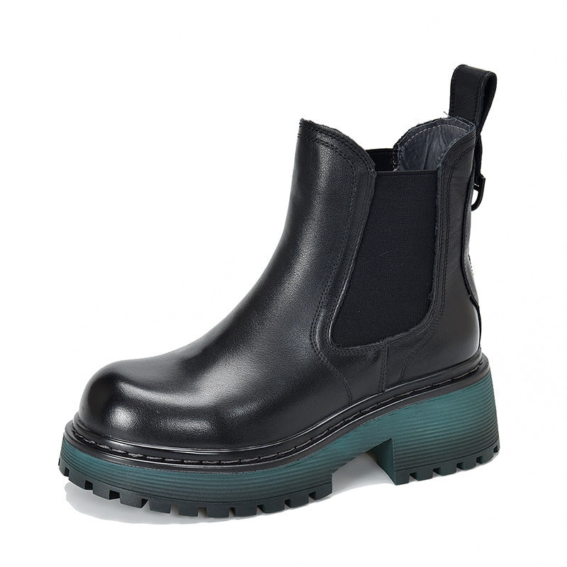 Activity Price First Layer Cowhide Chelsea Short Round Head Boots