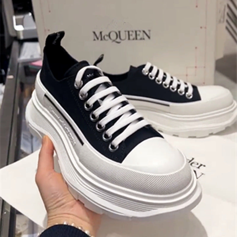 Women's & Men's Mcqueen Platform Sports White Dad Muffin Canvas Shoes