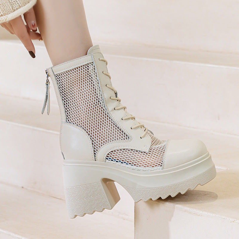 Women's Thick Mesh Hollow Martin Small Tall Boots