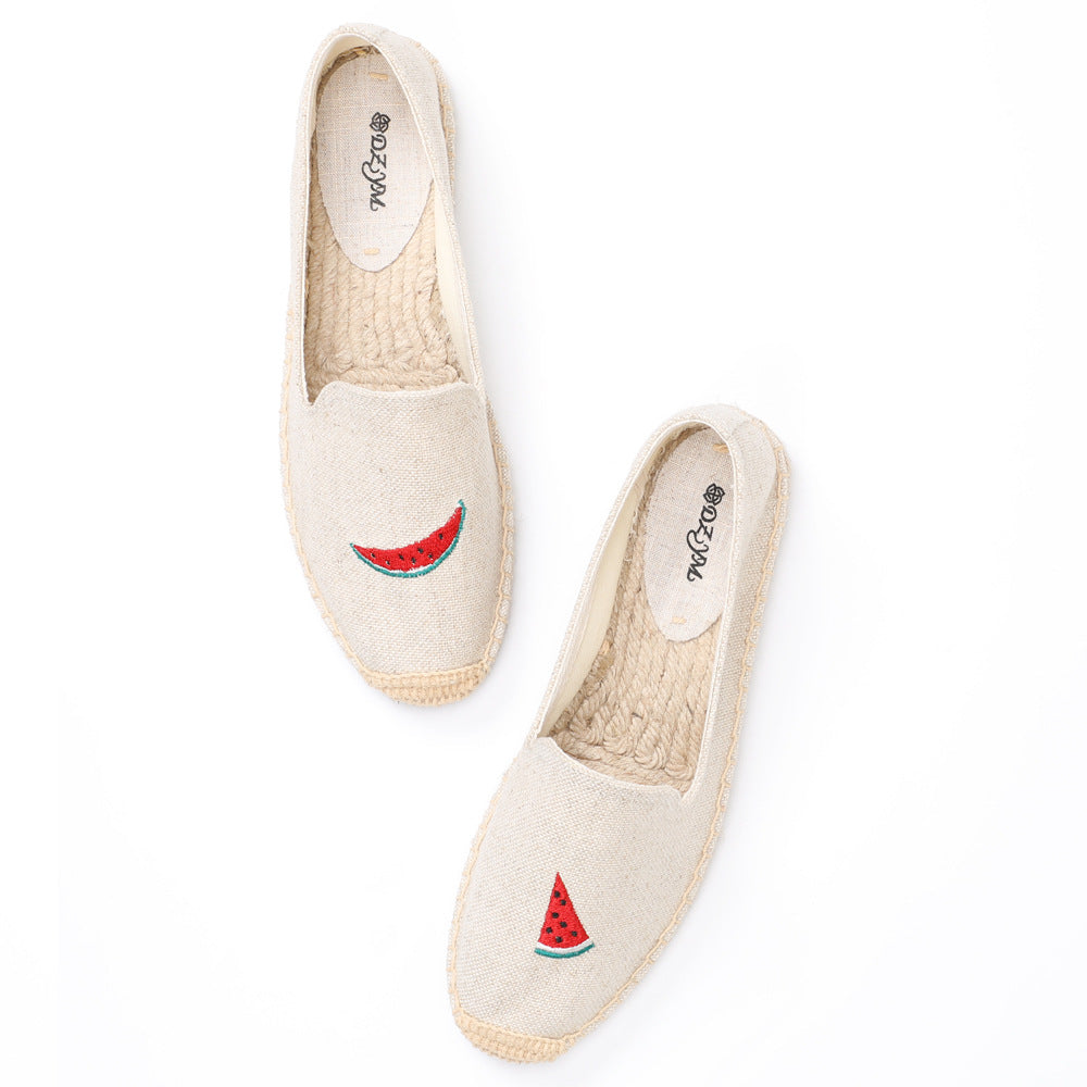 Women's Closed Toe Embroidered Flat Fisherman Fashion Canvas Shoes