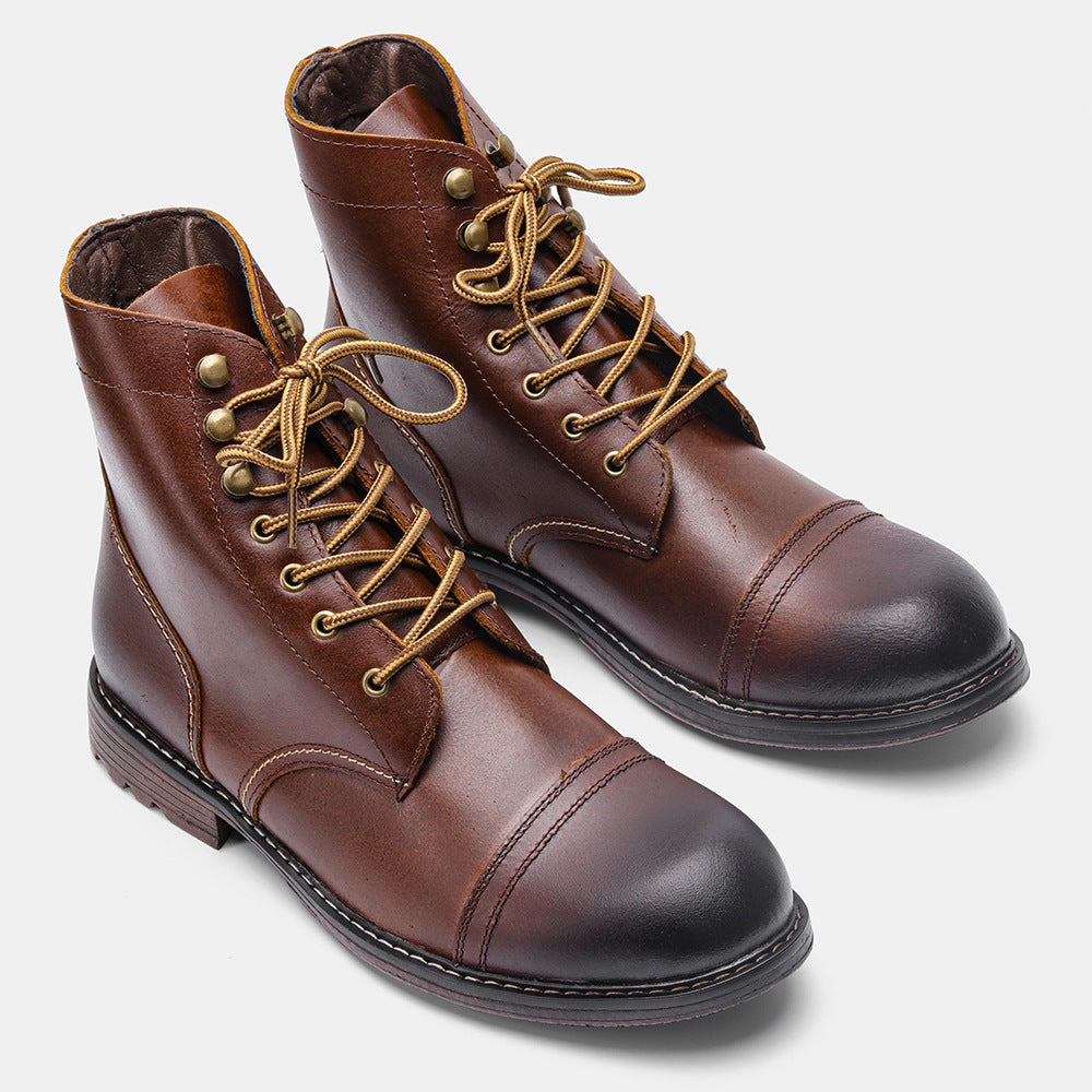 Men's American Retro First Layer Cowhide Tooling Boots