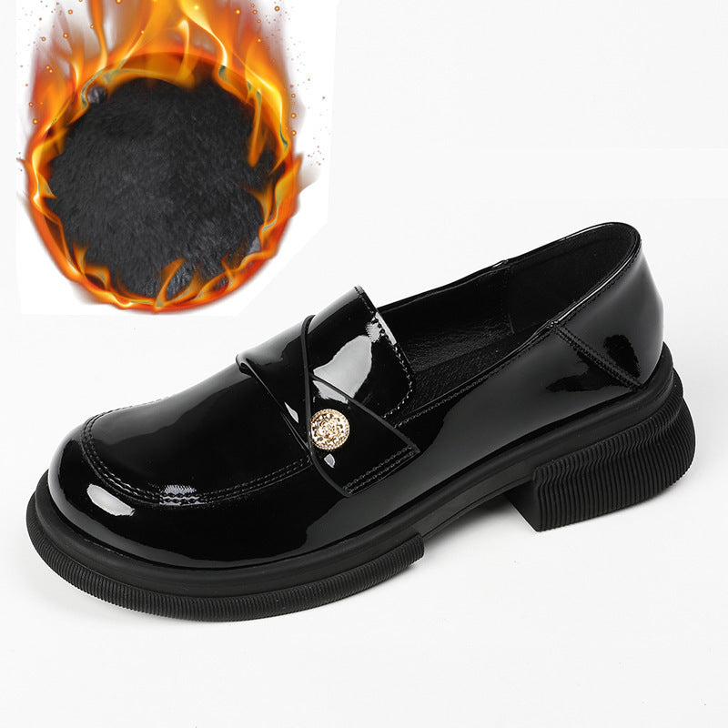 Women's Small Gold Coin Buckle Thick Bottom Loafers