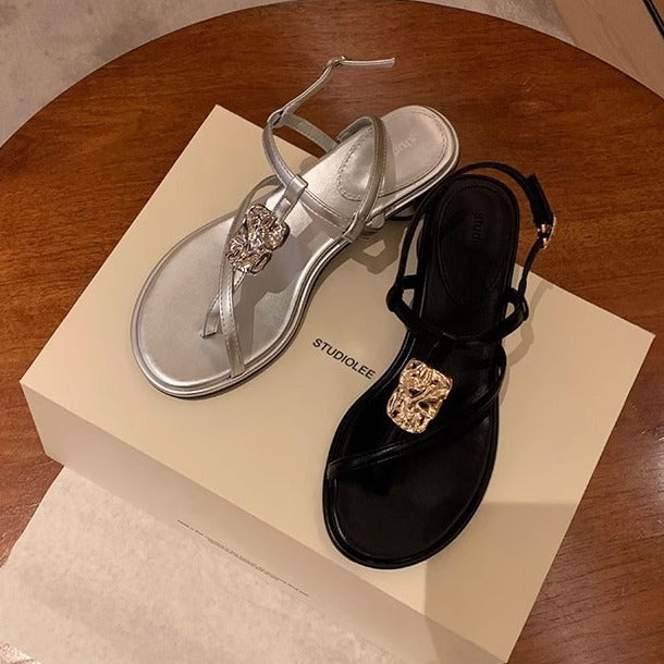 Women's Vacation Style Thin Strap Metal Buckle Chunky Heels