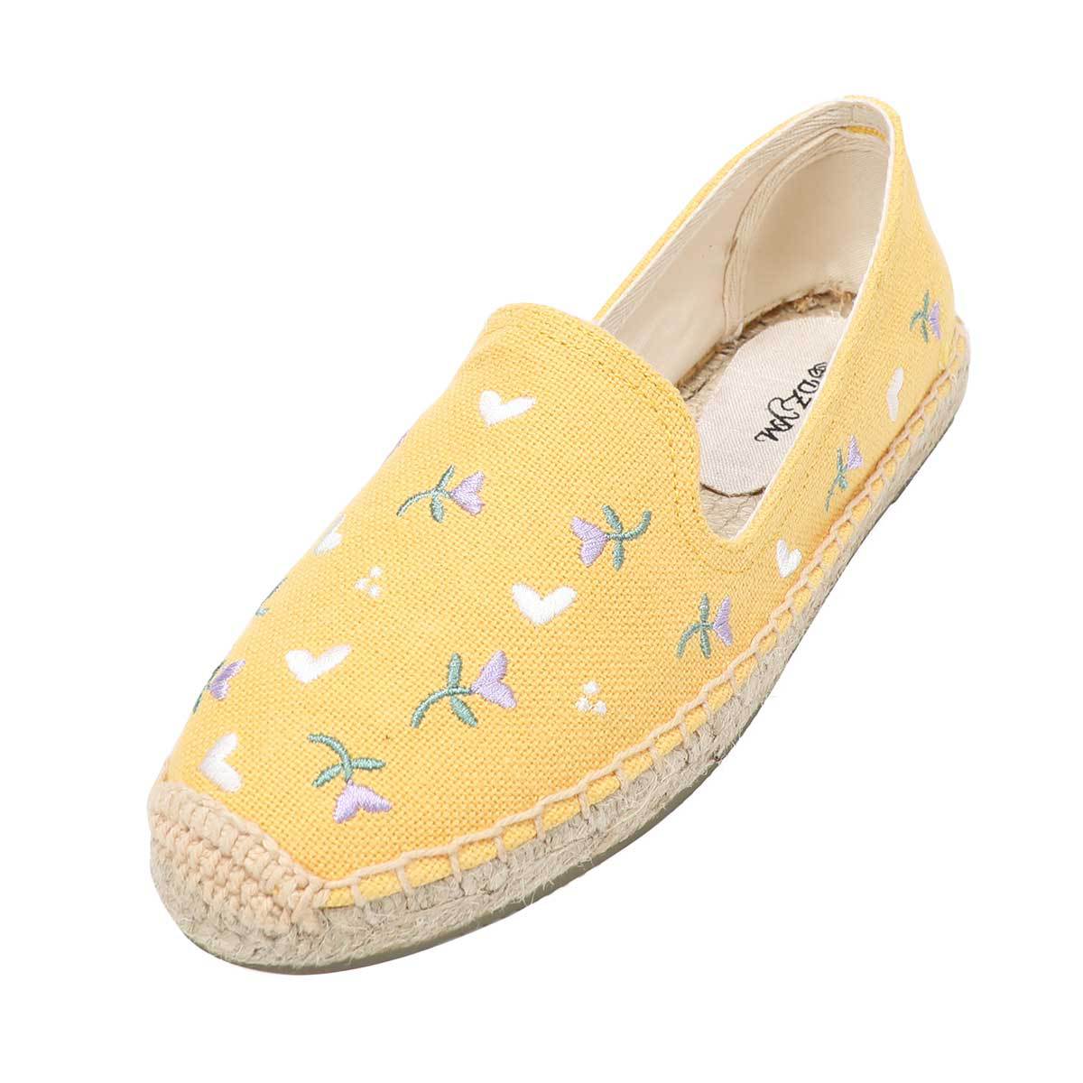 Women's Summer Fisherman Flat Bottom Embroidery Straw Woven Slip-on Lazy Canvas Shoes