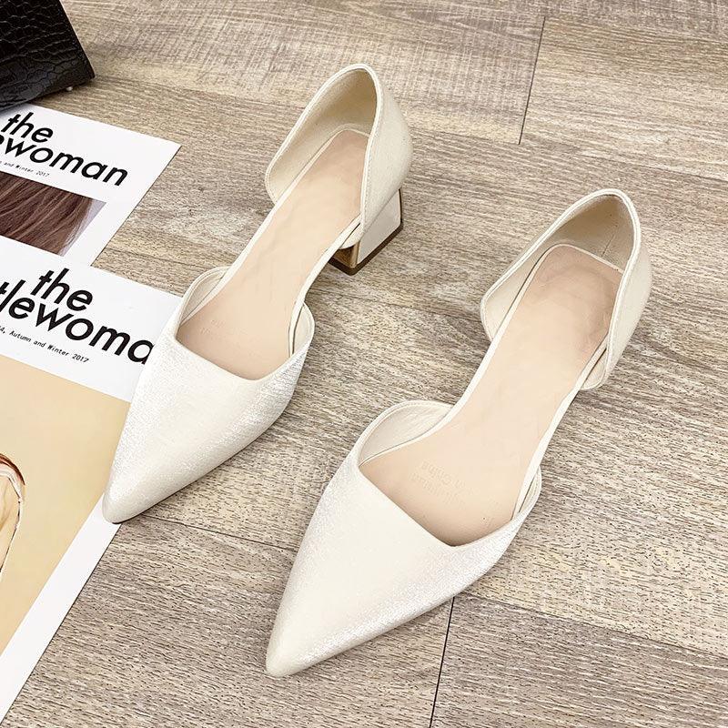 Women's French Style Hollowed Summer Mid Chunky Closed Heels