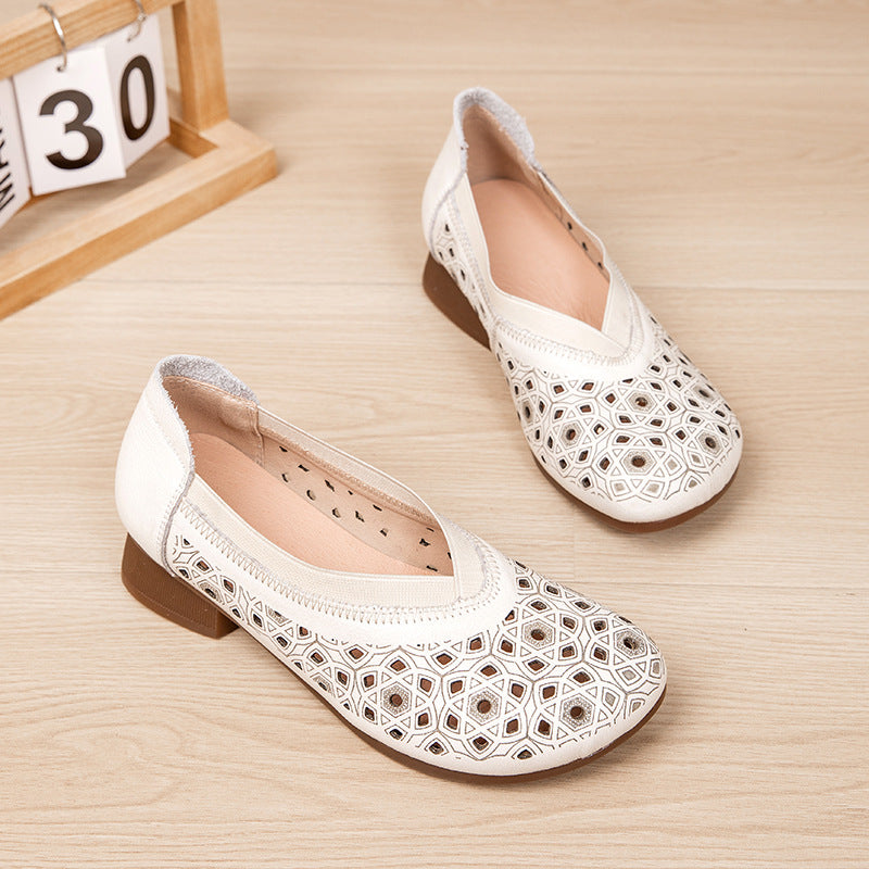 Women's Shallow Mouth Chunky Beef Tendon Soft Heels