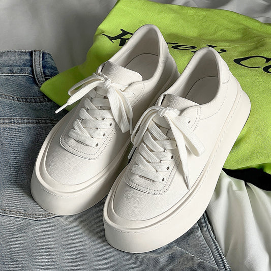 Men's White Summer Breathable Increased Thick Bottom Sneakers