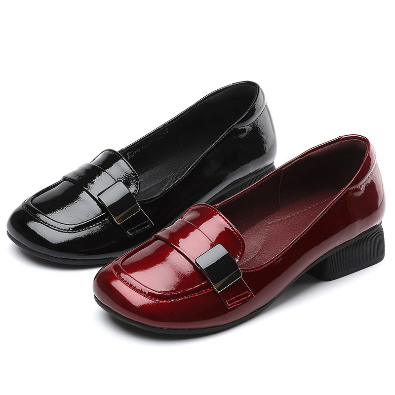 Women's Large Size Flat Bottom Pumps Chunky Patent Loafers