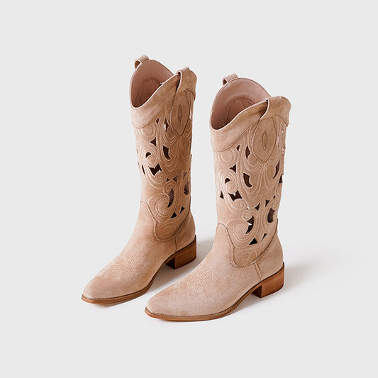 Style Retro Fashion Hollow Embroidery Breathable Boots