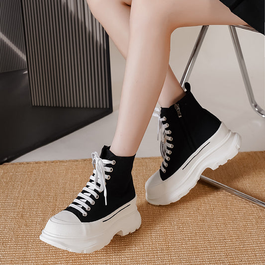 Women's Mcqueen White Platform Height Increasing Insole Canvas Shoes
