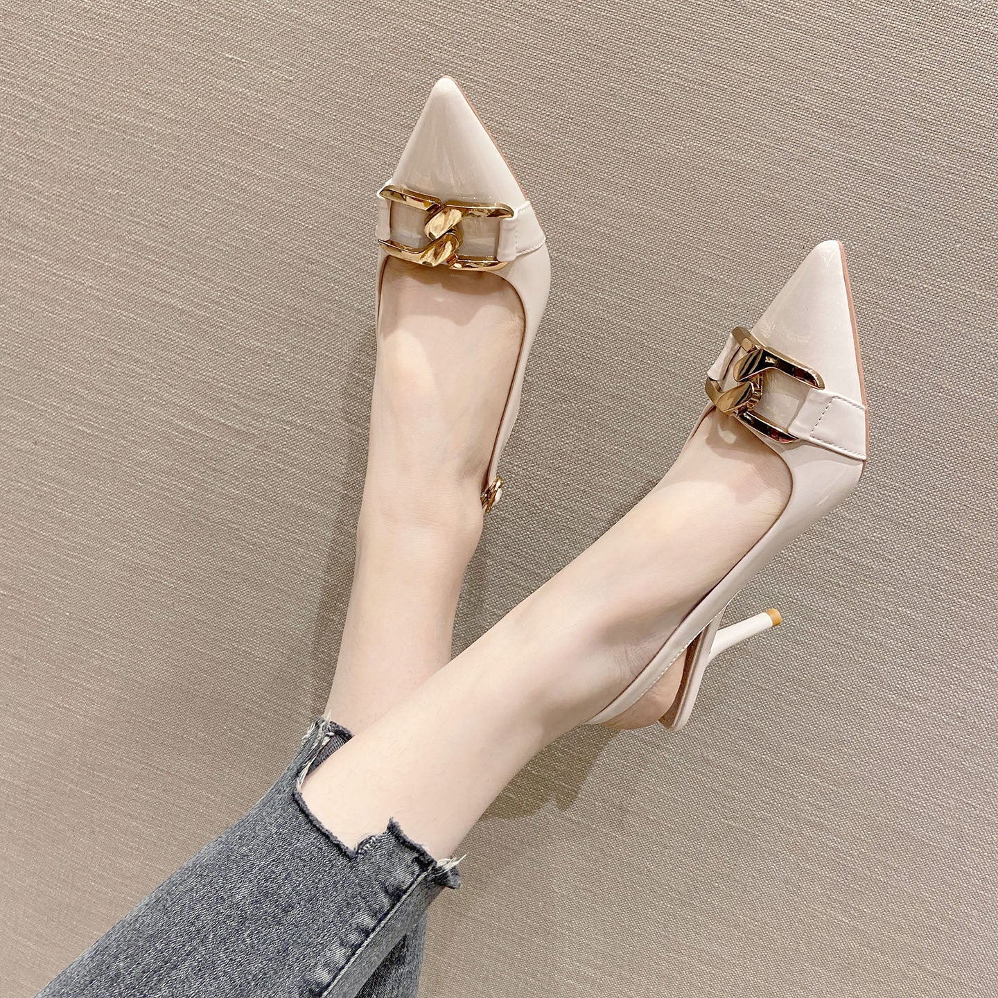 Women's Closed Toe Slingback Korean Stiletto Fairy Heels