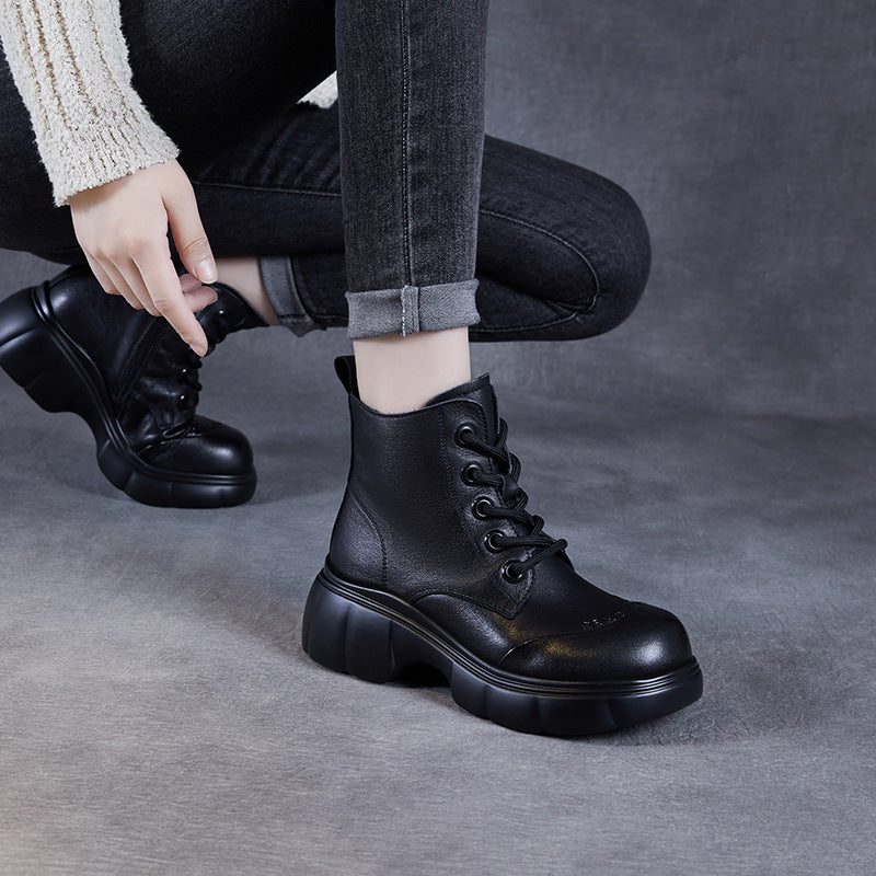 Women's Resin Sole Martin Chunky Round Head Ankle Genuine Boots