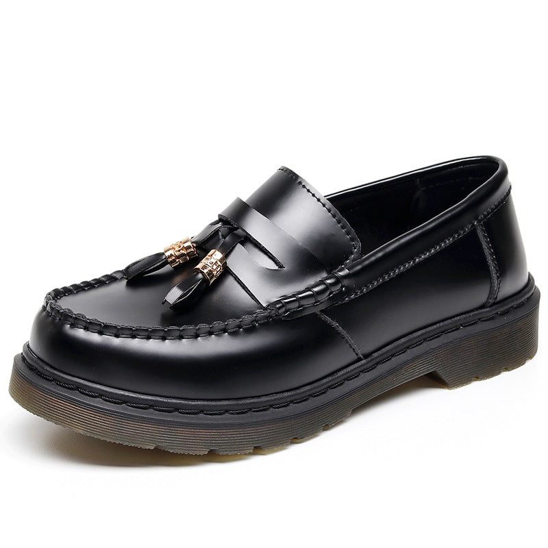 Men's Tassel Martin Pure Black British Style Loafers