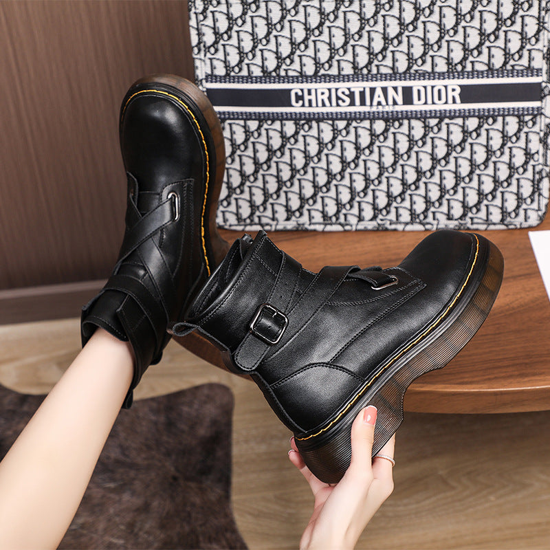 Women's Length Round Toe Black Genuine Fashion Trendy Boots