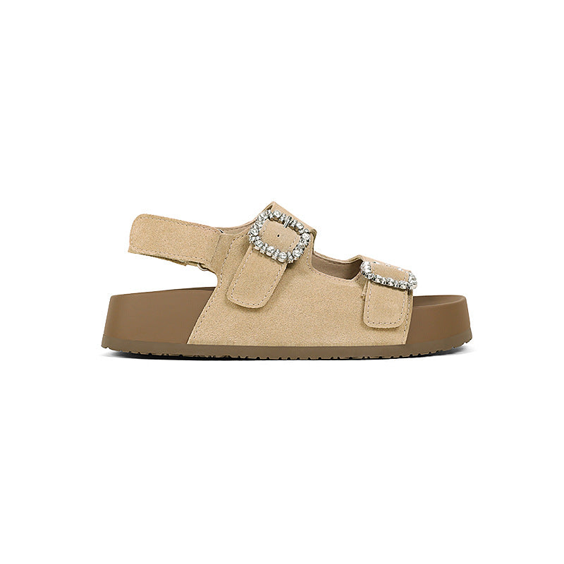 Women's Brace Sheepskin Genuine Outdoor Summer Height Slippers