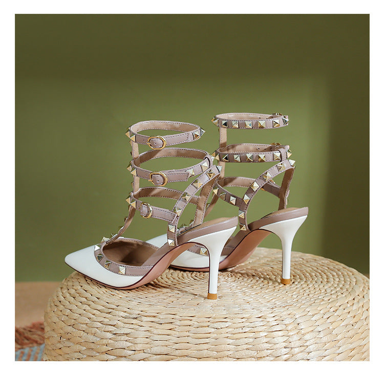 Women's Rivet Willow Stiletto Three-ring Strap Fashion Heels