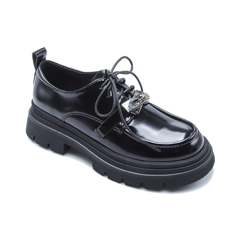 Genuine Chunky Lock Platform Small British Loafers
