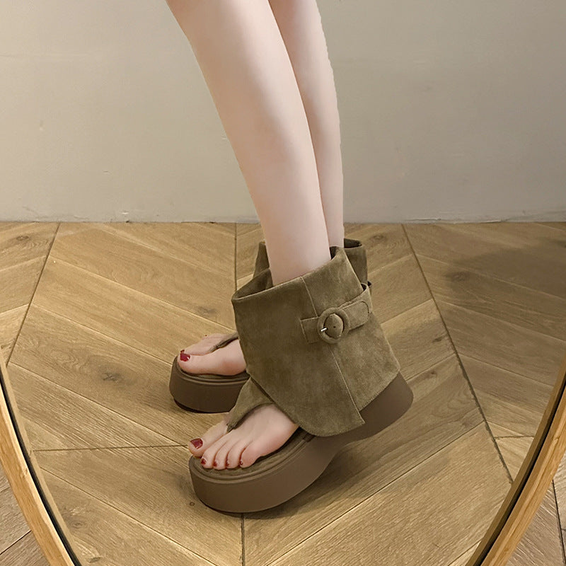 Women's Open Toe Pile Style Thick-soled Western Sandals