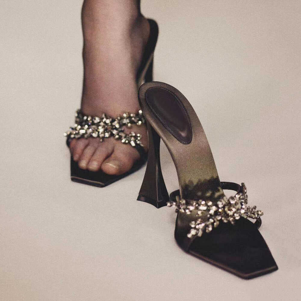 Women's French Rhinestone Summer Cross Strap High Heels