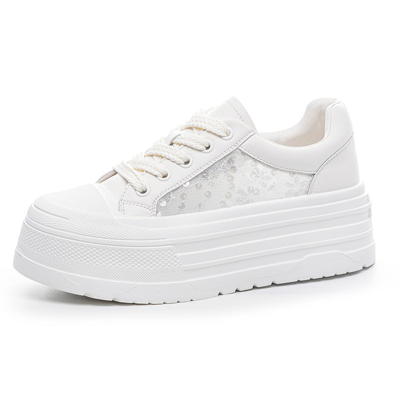 Women's Summer Platform Fashion Lace Mesh Versatile Elegant White Casual Shoes