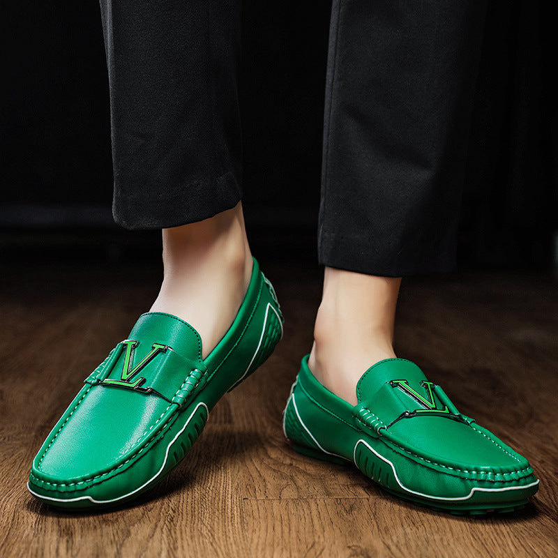 Men's Size Korean Bottom Low Top Slip-on Leather Shoes