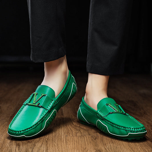 Men's Size Korean Bottom Low Top Slip-on Leather Shoes