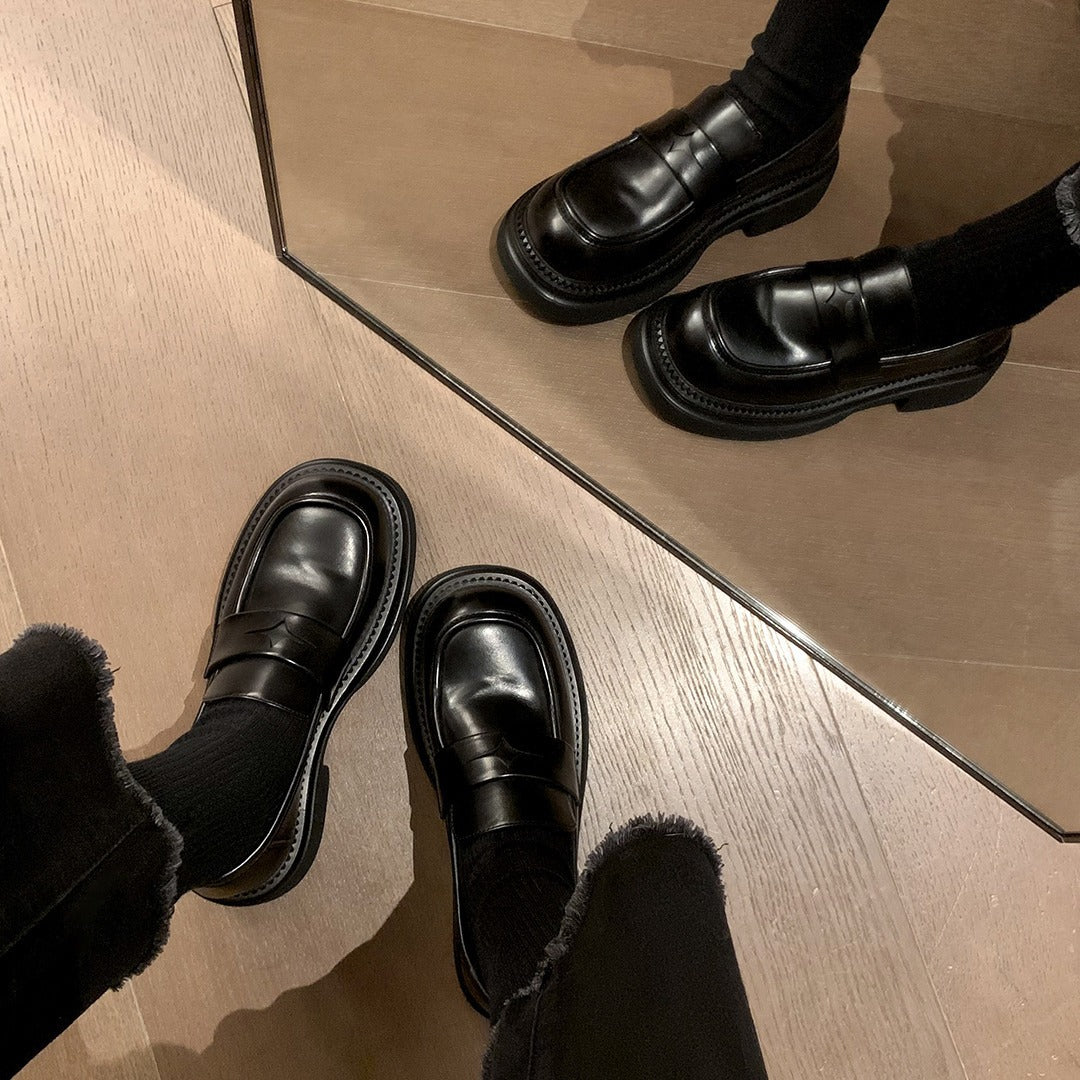 Women's Simple Elegant Genuine Chunky British Style Loafers