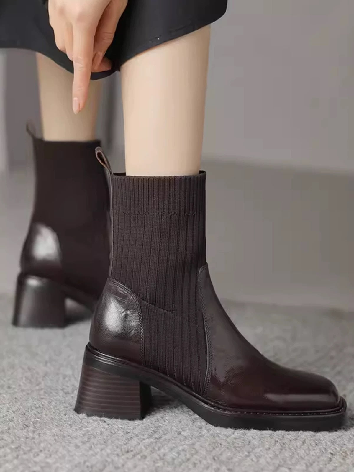 Women's Square Toe Chunky Stretch Thin Martin Boots