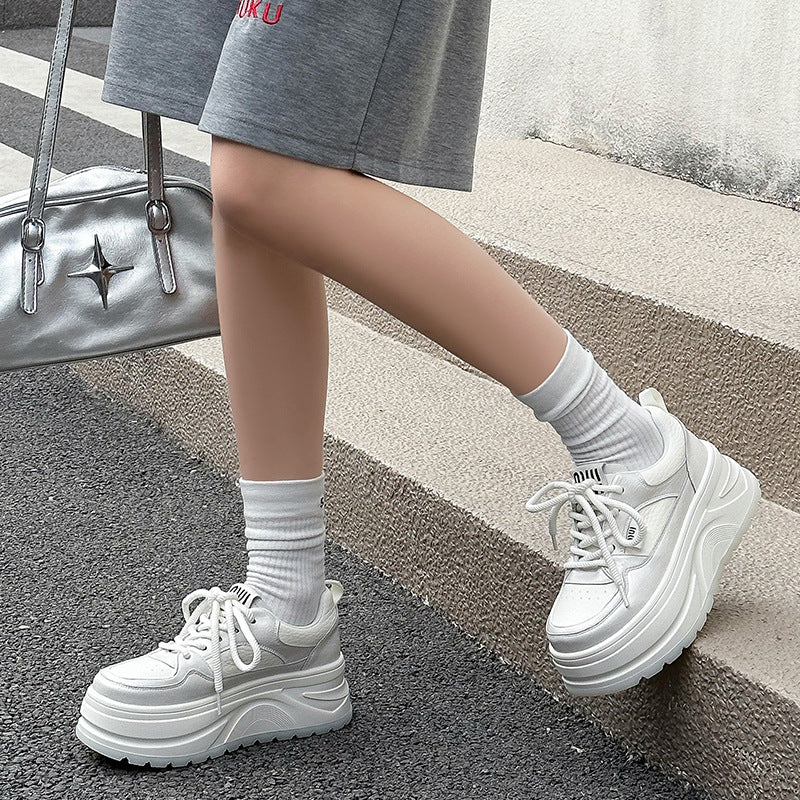 Women's White Spring Small Height Increasing Sports Sneakers