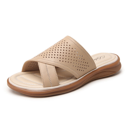 Women's Soft Bottom Mom Summer Hollow Flat Flip-flops Sandals
