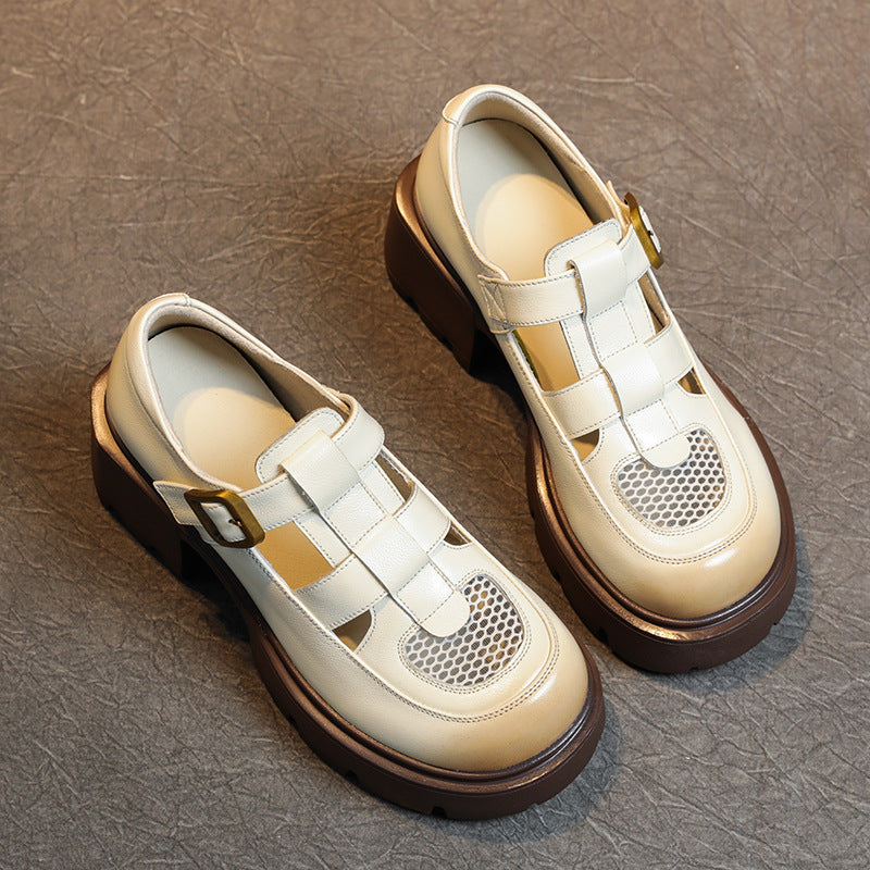 Women's Top Layer Cowhide Summer Height Increasing Sandals