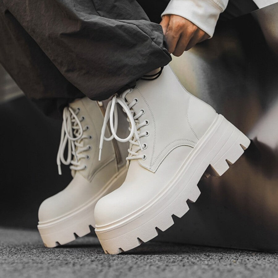 Men's Trendy Hiking Platform Derby Martin Height Increasing British Style Big Men's Casual Leather Shoes