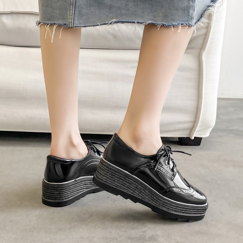 Autumn Versatile Brogue British Style Platform Leather Shoes