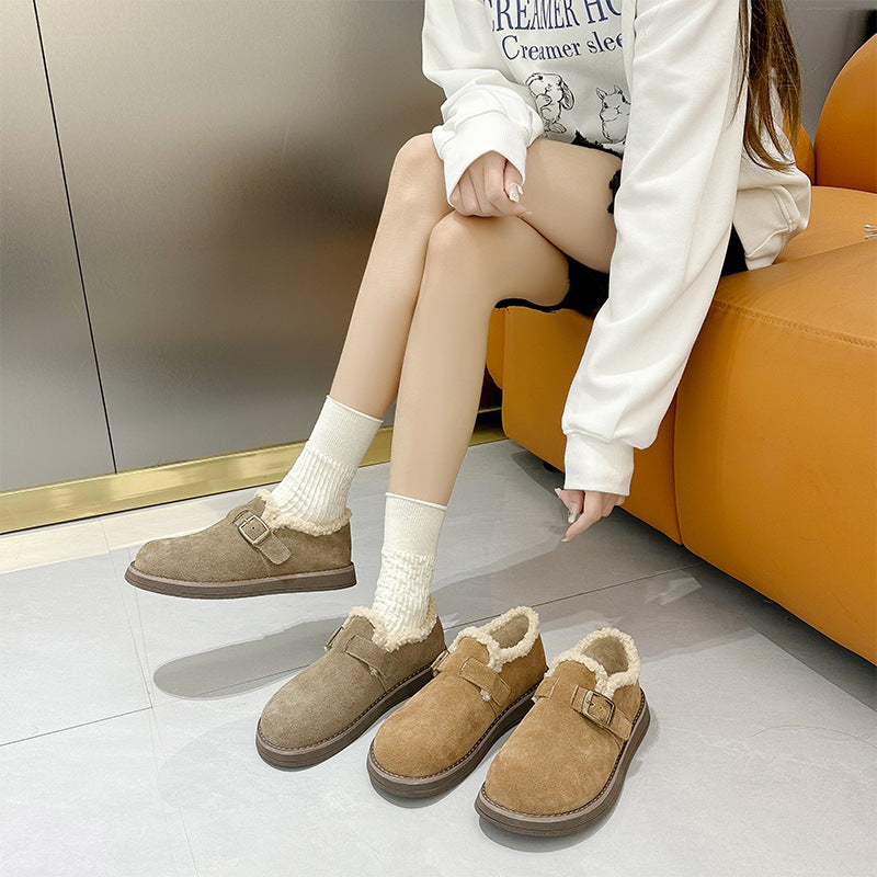 Women's Genuine Flat Fleece Lined Cotton Mary Casual Shoes