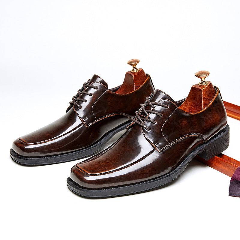 Men's Square Toe Glossy High-grade Paint Formal Wear British Derby Men's Shoes