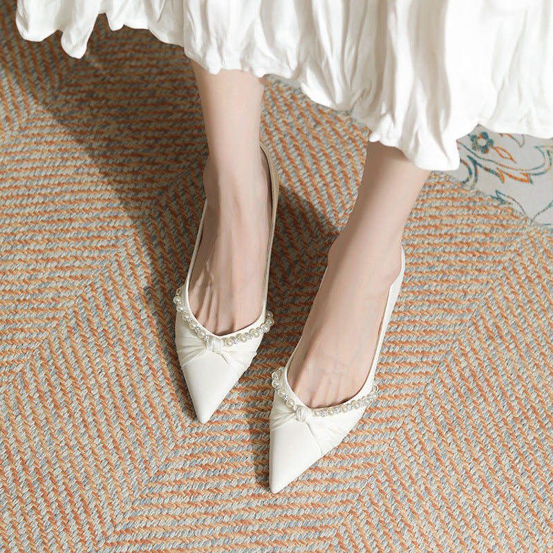 Women's Twisted Pearl Wedding Bridal Satin Sheepskin Elegant High Heels