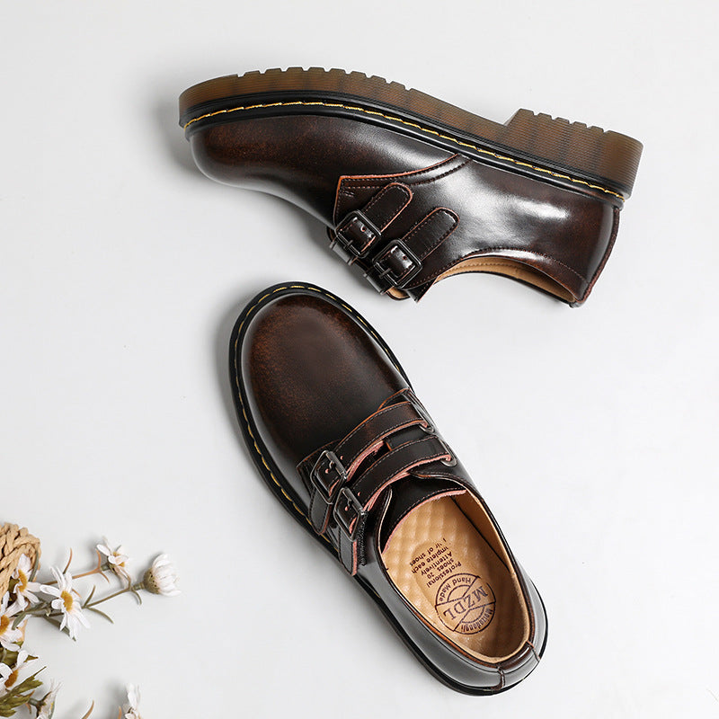 Women's Platform Retro French Style Mary Jane Leather Shoes