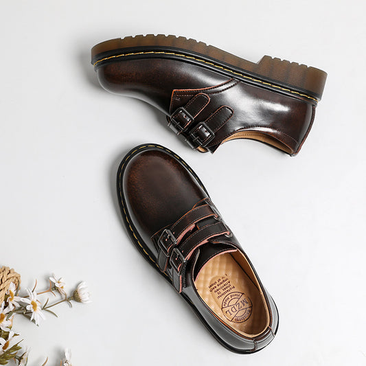 Women's Platform Retro French Style Mary Jane Leather Shoes