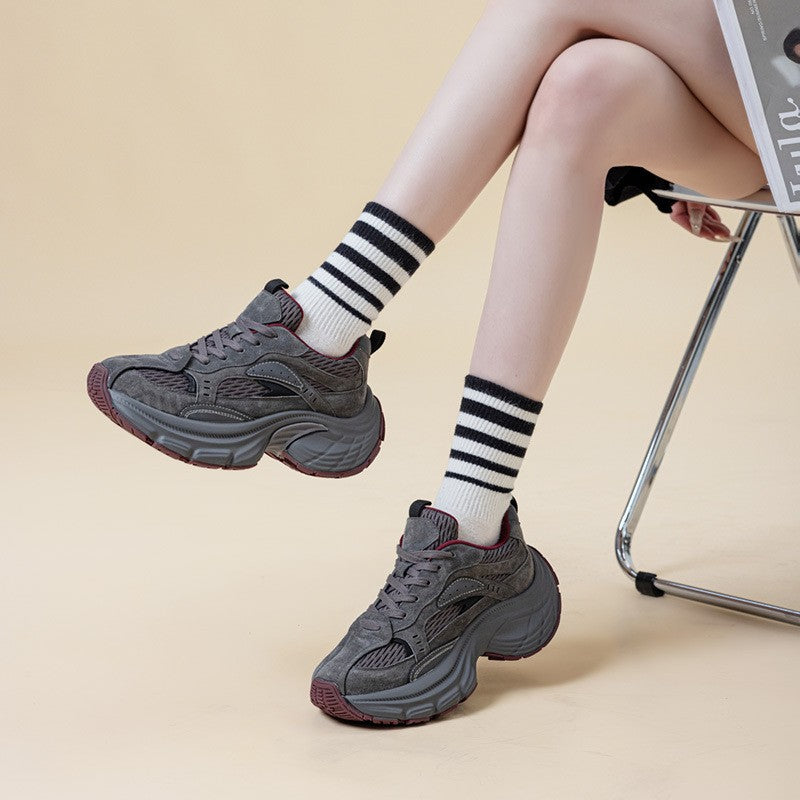 Thick Bottom Fleece-lined Dad Female Genuine Women's Fashion Shoes