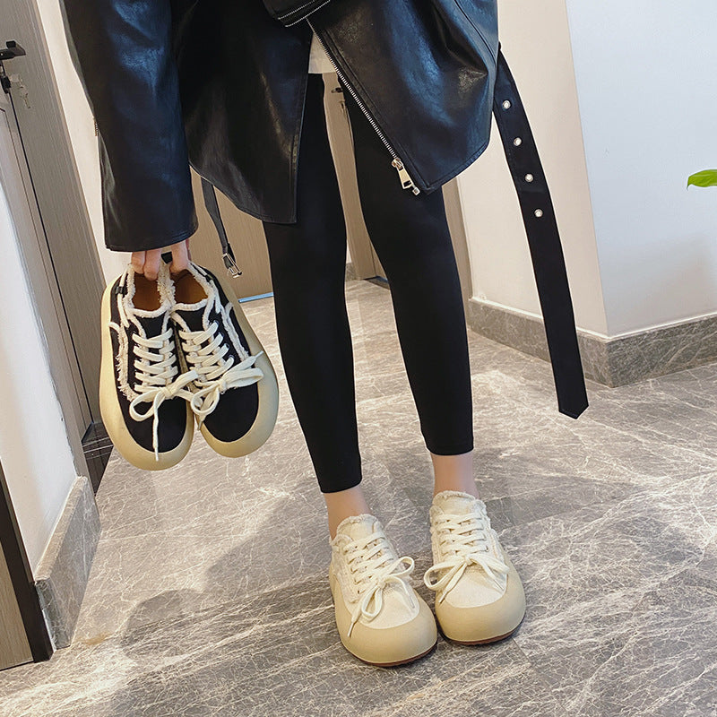 Women's Spring White Thick Bottom Vintage Bread Sneakers