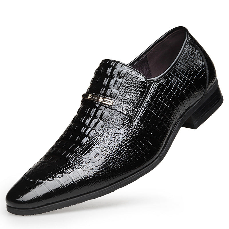 Men's Formal Wear Height Increasing Green Crocodile Pattern Korean Style Pointed Men's Business Leather Shoes
