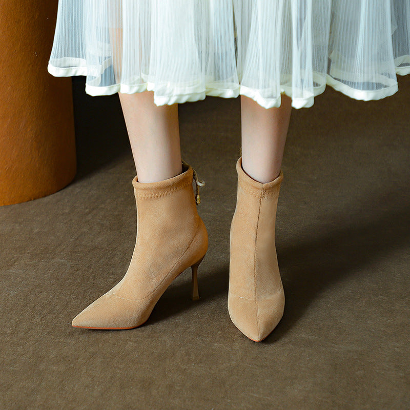 Suede Stretch Ankle Pointed Stiletto Versatile Boots